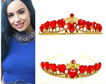 Evie Descendants 2 Crown, Disney Descendants 2 Tiara, Red Heart Crown Descendants ,Evie costume,Evie Gold Tiara Red Heart Crown