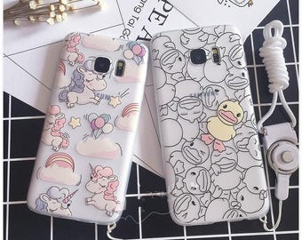 Samsung S7 S7edge S6 S6edge NOTE5 s8 s8plus Clear Transparent TPU PC case cover cute Unicorn Sky Cloud rainbow duck samsung galaxy s7 case