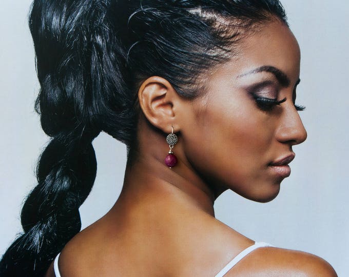 Dark purple earrings, Crimson jewelry, Faceted earrings, Crimson earrings, Amaranth purple earrings