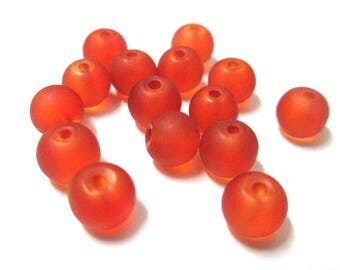 20 frosted orange glass beads 6mm (J-23)