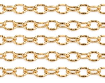 1 FT 3.8x2.7 mm 14K Gold Filled Textured Cable Chain Unfinished (GF1808M) Price Per Foot