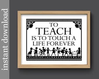 Teacher Gift, Teacher Printable, instant download, class gift, classroom art, classroom printable, children silhouette, gift for teacher