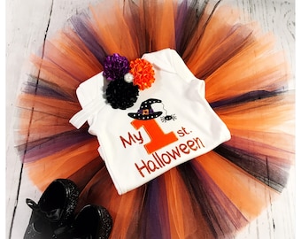 My first Halloween outfit , tutu onesie and headband , baby girl Halloween outfit , Halloween costume , baby girl newborn outfit