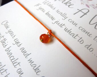 Wish Bracelet - Carnelian / Gemstone Wish Bracelet / Carnelian Bracelet / Birthstone Bracelet / Healing Gift / Subtle Jewellery / Wish Knots
