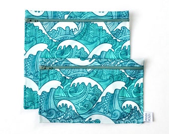 Sacs à sandwich et collation réutilisables - Vagues - Reusable bags - 1 snack bag 1 sandwich bag - Waves