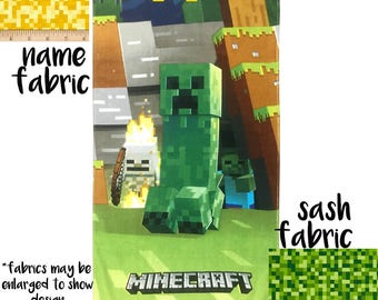 Personalized Name Minecraft Beach Towel with Fabric Bow OR Knotted Sash, Summer, Birthday Gift