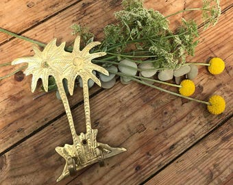 BRASS KEY HOOKS: Tropical palm tree shaped, Hollywood regency style hand made in Morocco.