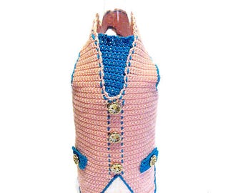 Crochet Gilet for wine bottle, Cover bottle, Bottle decorations, Salmon wine cozy, Decorazione Gilet bottiglia