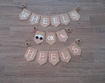 Wheels or Heels Gender Reveal Banner, Wheels or Heels, Gender Reveal Sign, Gender Reveal Party Decor, Boy or Girl Baby Shower Banner