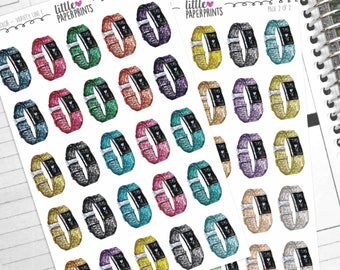 50 Fitness Watch Stickers - "Fitness: Fit Bands" Stickers - Multi Color Variety Line 1 Decorative Planner Stickers
