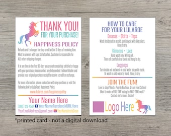 PRINTED Card - Printed Thank You Card - Printed Care Card - Happiness Policy - Custom Thank you Card
