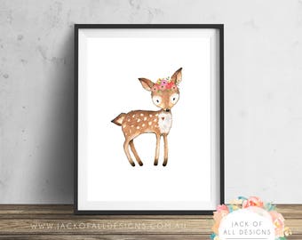 Deer - Wall Art Print - Nursery, Girl