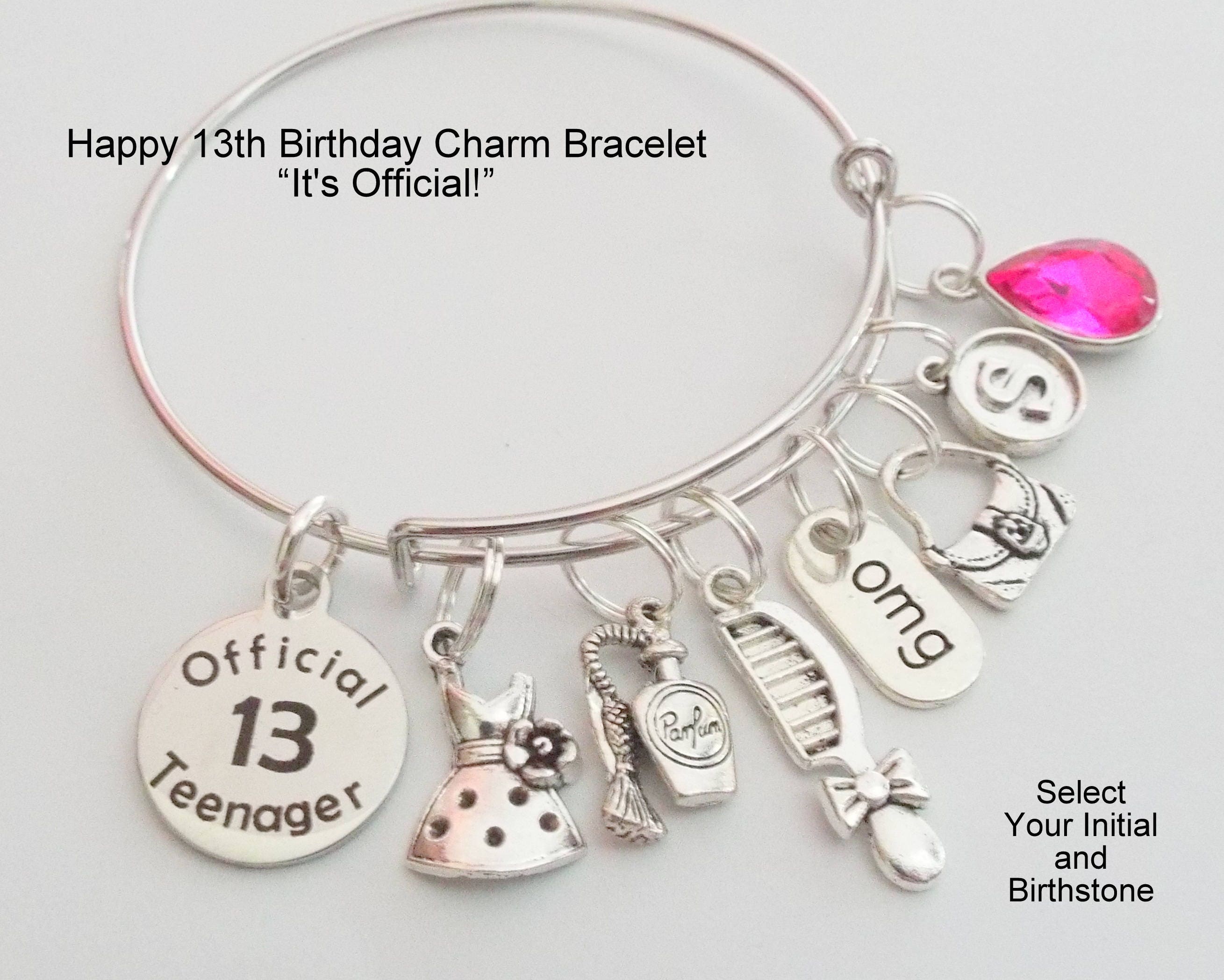 13th Birthday Girl, 13th Birthday Charm Bracelet, Gift for Girl Turning 