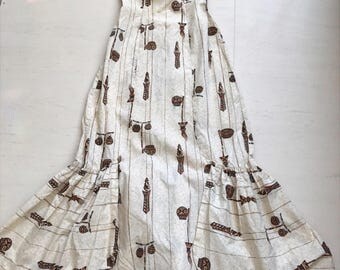 Gorgeous 60s Malihini Hawaiian Novelty Print Maxi Dress