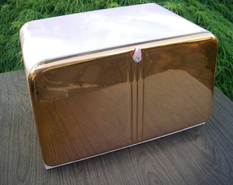 Vintage Pink and Copper Metal Bread Box, Metal Bread Box. Copper Bread box