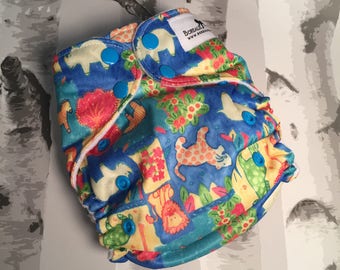 One size cloth diapers. Zoo animals AI2 one size cloth diaper, Borealis Britches, zoo diaper, hemp cotton insert