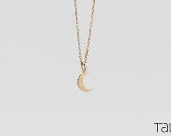 Moon gold necklace, Minimal Style, Solid Gold Moon, Elegant Design, 14k Solid Gold, Satellite Necklace, Romantic Gold Necklace, Gift For Her