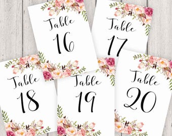 Wedding Table Numbers Printable, 5X7 Table Numbers Wedding #16-20, Instant Download, Table Numbers, Printable Table Numbers, Vintage, B100