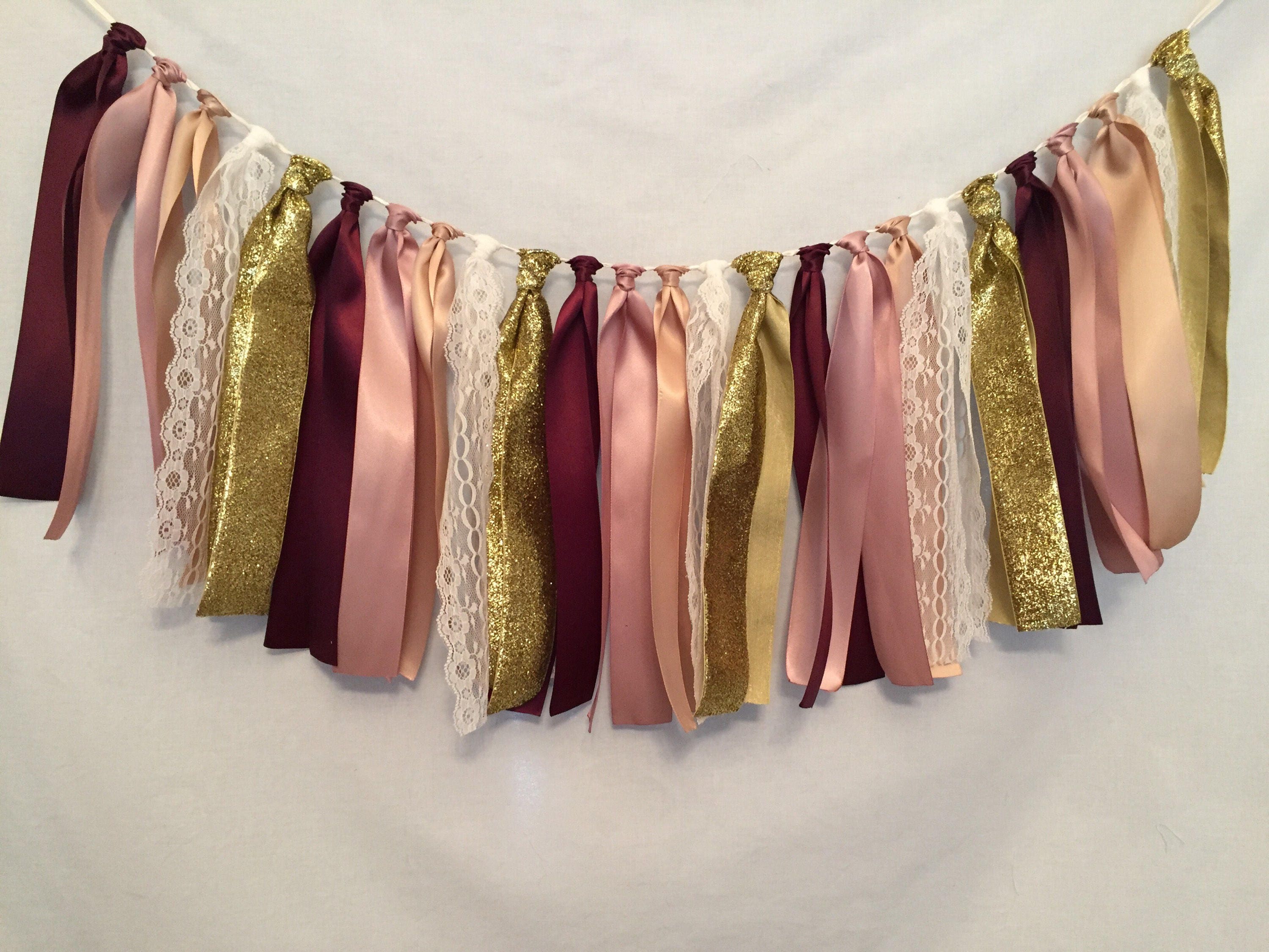 Ribbon Garland/Ribbon Strip Banner/Fabric Garland/Rose Gold