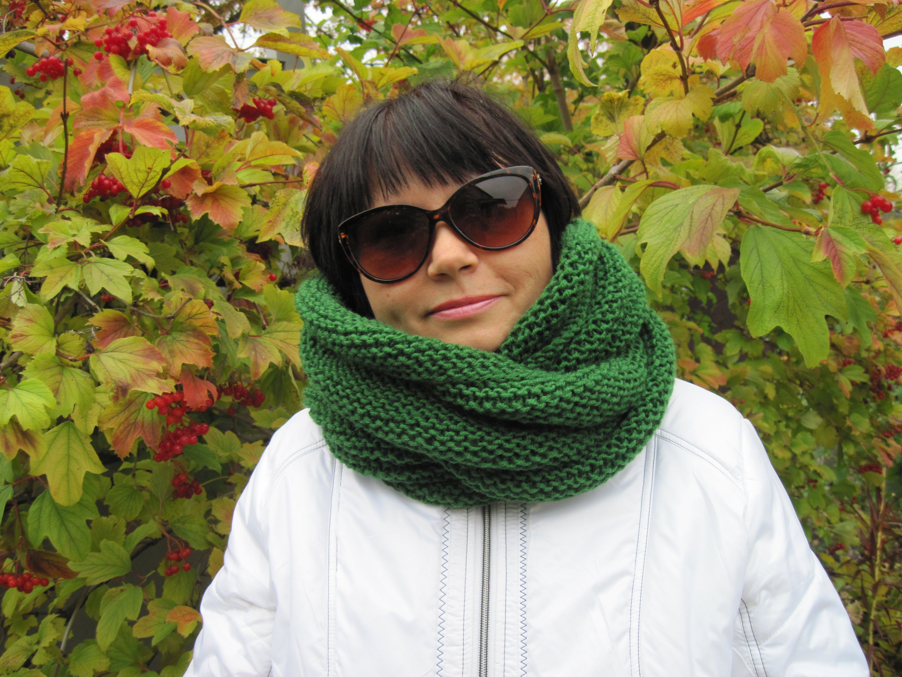 GiftsforherKnitScarfWoolGiftforwomenChunkyScarfGree