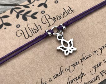 Lotus Flower Wish Bracelet, Make a Wish Bracelet, Wish Bracelet, Friendship Bracelet, Minimalist Jewelry, Lotus Bracelet, Gift for Her,