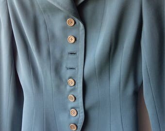 Vintage 40s Suit Ladies 2 piece Gabardine Steel Blue 1950's Clothing Women's Jacket Skirt Tailored
