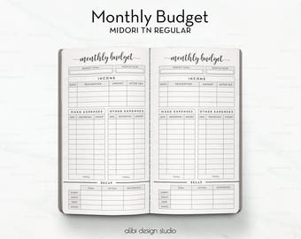 Monthly Budget, Midori Regular, Budget Planner, Travelers Notebook, Income Tracker, Expense Tracker, Midori Inserts, Bullet Journal, Tracker