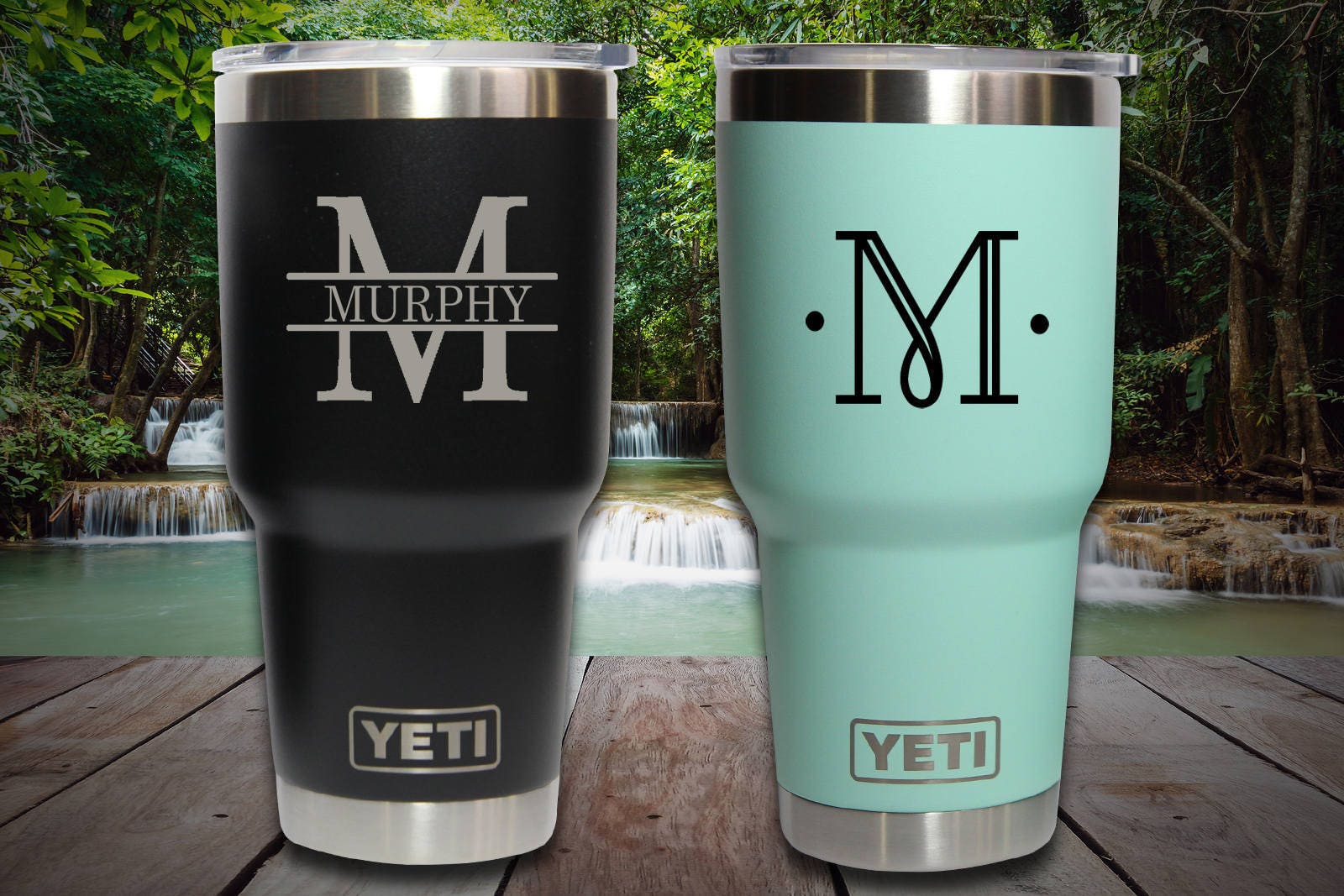 Engraved Powder Coated YETI Colored Yeti Monogram YETI