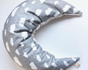 Organic Cotton MoonWomb™ + Organic Cover in Clouds grey Texture. Breastfeeding pillow, Pregnancy pillow, Nursing Pillow, Baby lounger