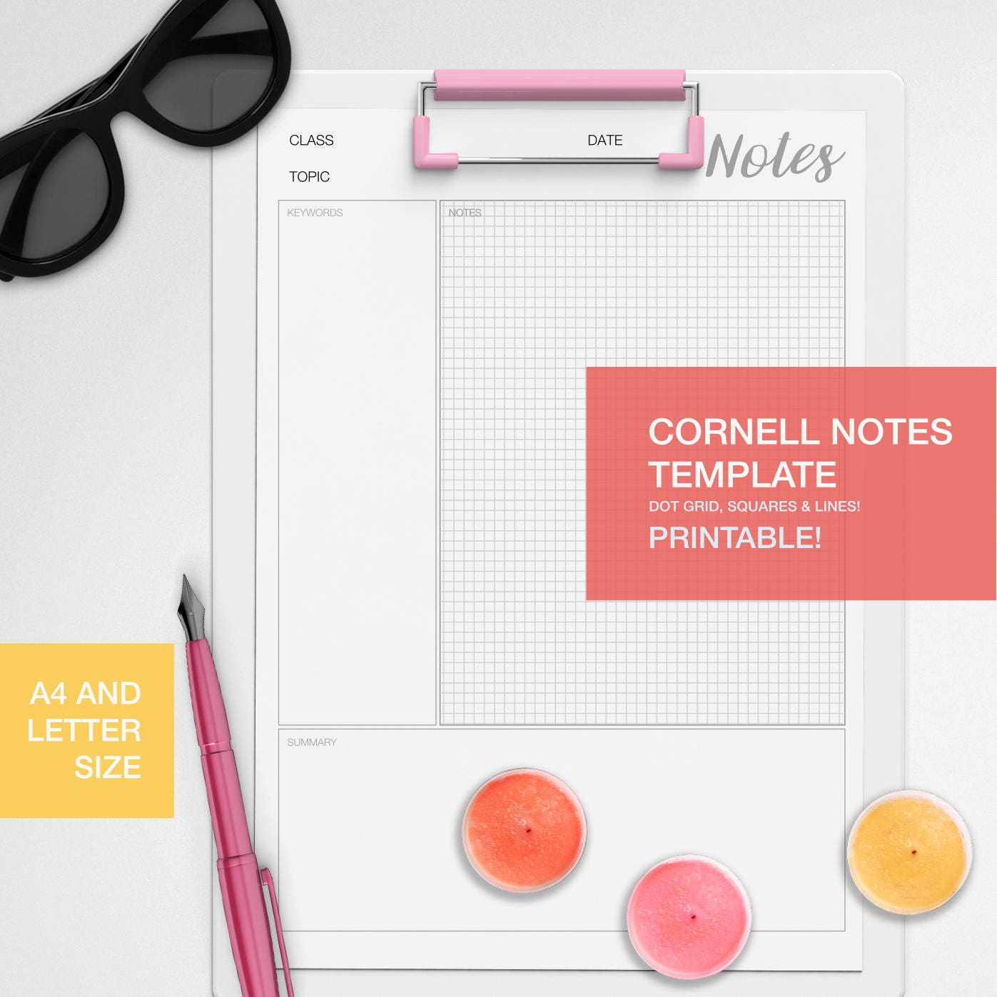 Cornell notes template A4 and LETTER size dot grid