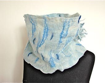 Light Indigo Blue Nuno Felt Collar, Blue Renouée of Provence Felt Snood, Eco-dye Scarves