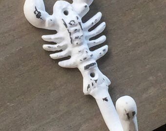 Nautical Shabby Chic Lobster Crab Wall Hook, Distressed Cast Iron Beach Decor