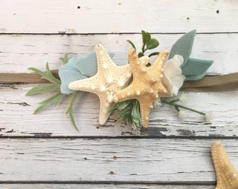 Mermaid headband, mermaid crown, mermaid baby headband, Baby Mermaid Photo prop, Mermaid flower crown Mermaid baby outfit, starfish headband