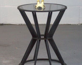 Large Drum Table Side Table Round Small Table with Glass Insert.