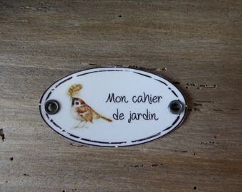 "My garden book" metal tag 6.5 cm x 3.5 cm