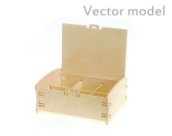 Box With 6 Compartments Drawing Latches Laser Cut Vector Model Template Box With 6 Compartments Drawing Latches Laser Cut Vector Model Template