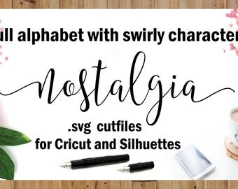 Cricut Silhouette Cameo Digital Full Alphabet SVG Font cutfile swirly swashes Instant Download Script commercial clean cutting digital file