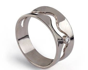 SALE 20% Off - WAVE Silver Wedding Band Ring, Wide Silver Band, CZ Wedding Band, Silver Wedding Ring, Wedding Band for Women, Promise Ring f