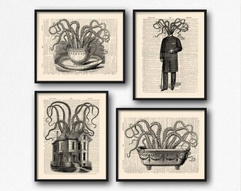 Cthulhu Art, HP Lovecraft, Cool Wife Gift, Mystery Gift Pack, Octopus Poster, Sugar Skull Bathroom, Cool Woman Gift, Literary Print Gift S21