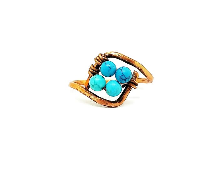 Turquoise and Copper Ring, December's Birthstone Ring, Gemstone Jewelry, Unique Birthday Gift, US Size 9 Gemstone Ring