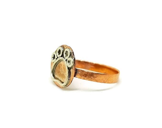 Copper Sterling Silver Paw Print Ring, Mixed Metal Paw Print Ring, Dog Lover Ring, Gift for Dog Owner, Gift for Her, Unique Birthday Gift