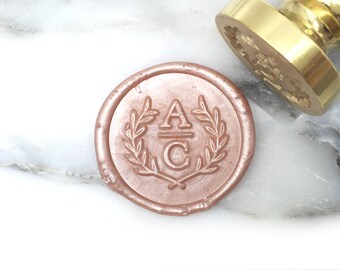 MR Wax Seal Stamp Personalized Wedding Monogram Custom Initials Olive Branch Wreath