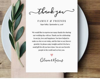 Wedding Thank You Letter, Thank You Note, Printable Wedding In Lieu of Favor Card, Fully Editable Template, Instant Download #030-101TYN