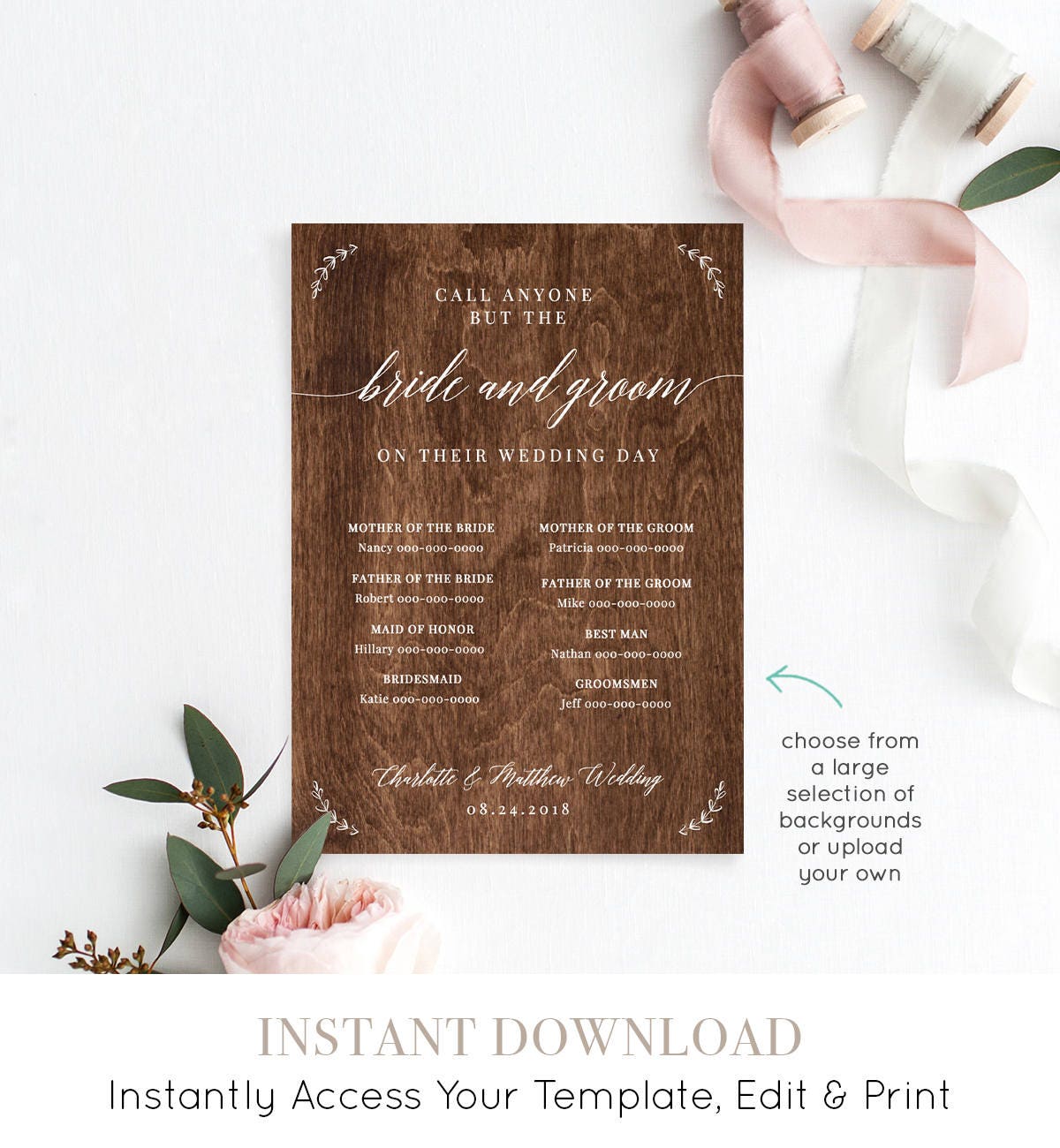 Call Anyone But The Bride Template Wedding Contact Contact Card Info Phone Insert 100 Call Anyone But The Free Template