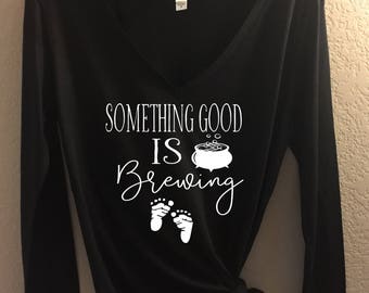 Something Good Is Brewing - Bella Canvas Flowy Raglan Tee or Long Sleeve - Maternity, Pregnancy Announcement, halloween pregnancy, tshirt