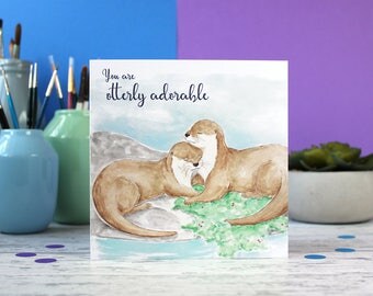 Otter card, otterly adorable, cute animal card, valentines card, funny pun card, just to say card