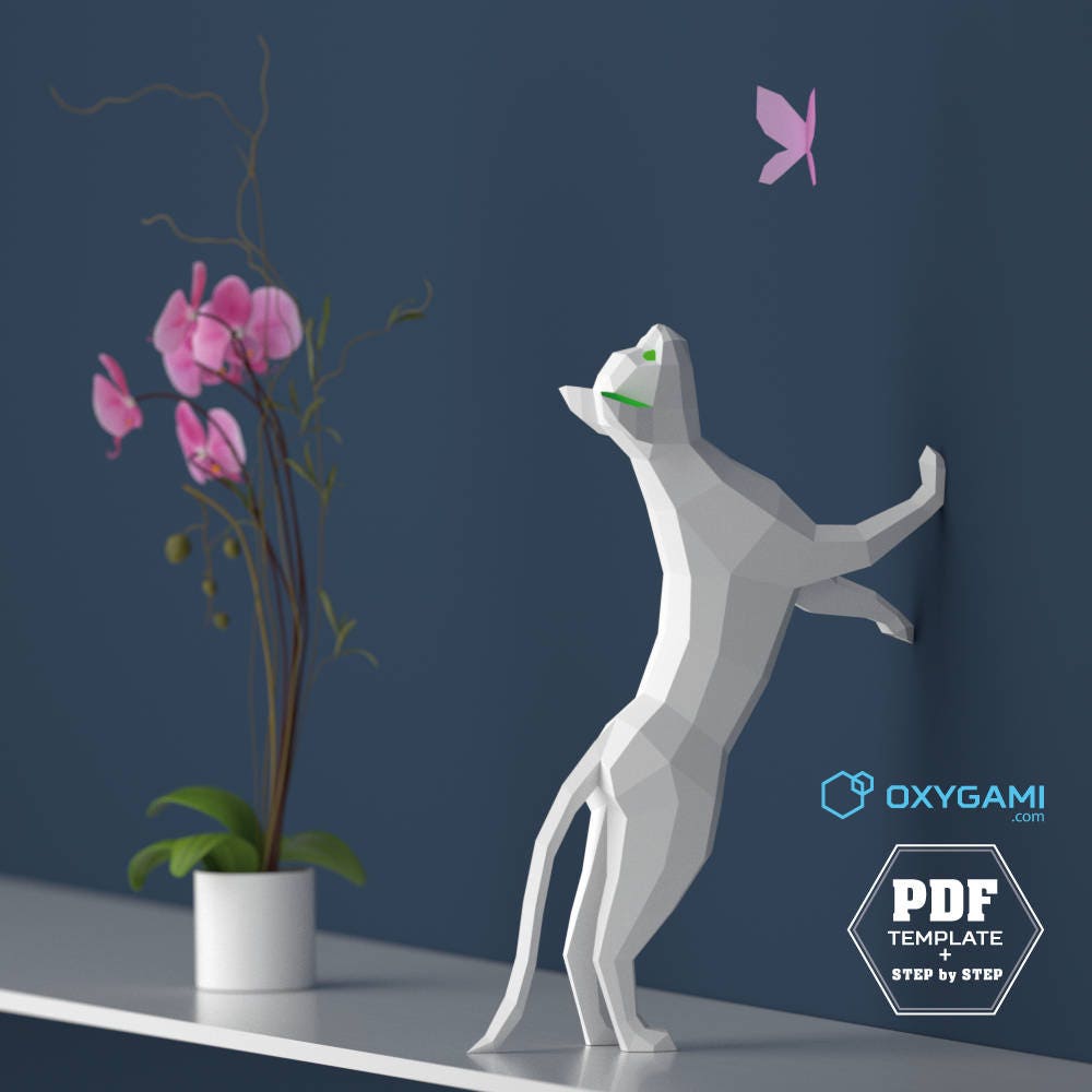 3D Papercraft Cat 3D PDF Template Papercraft Animals Low