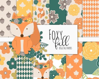Foxy Fall Digital Paper Pack | Scrapbook Paper | Printable Background | 12 JPG, 300dpi files.