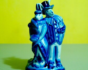 Russian Porcelain Gzhel figurine two hares hand painted handmade