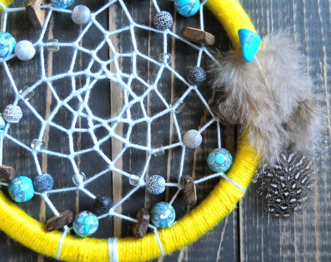 Dreamcatcher yellow Small dream catcher Dream catcher wall hanging Boho Home Décor Living room decor Farmhouse décor Wall art Home decor